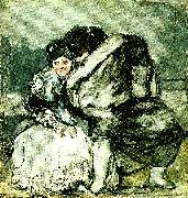 sittande kvinna och man i slangkappa Francisco de Goya